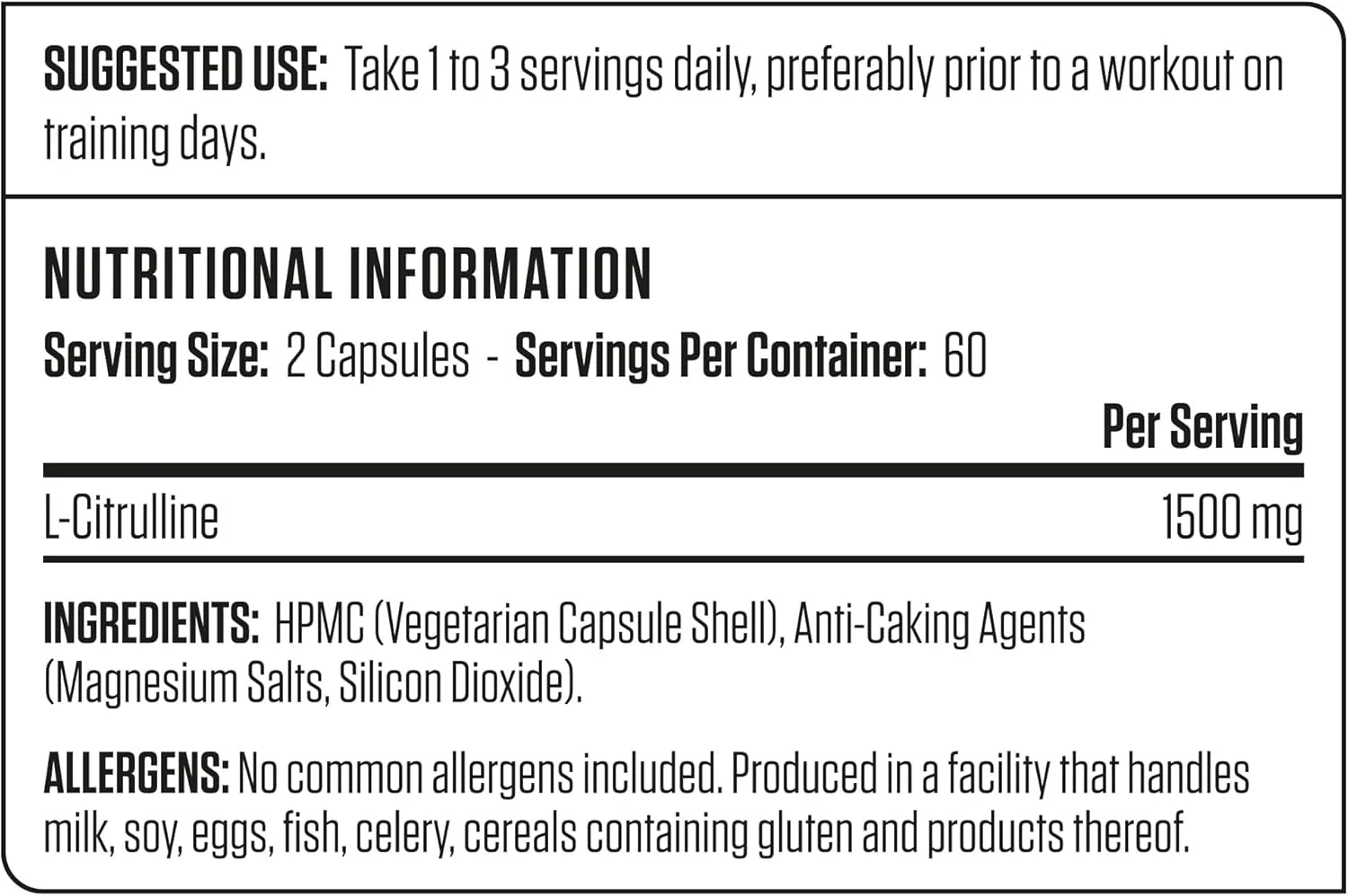 Informations nutritionnelles - L-Citrulline 1500