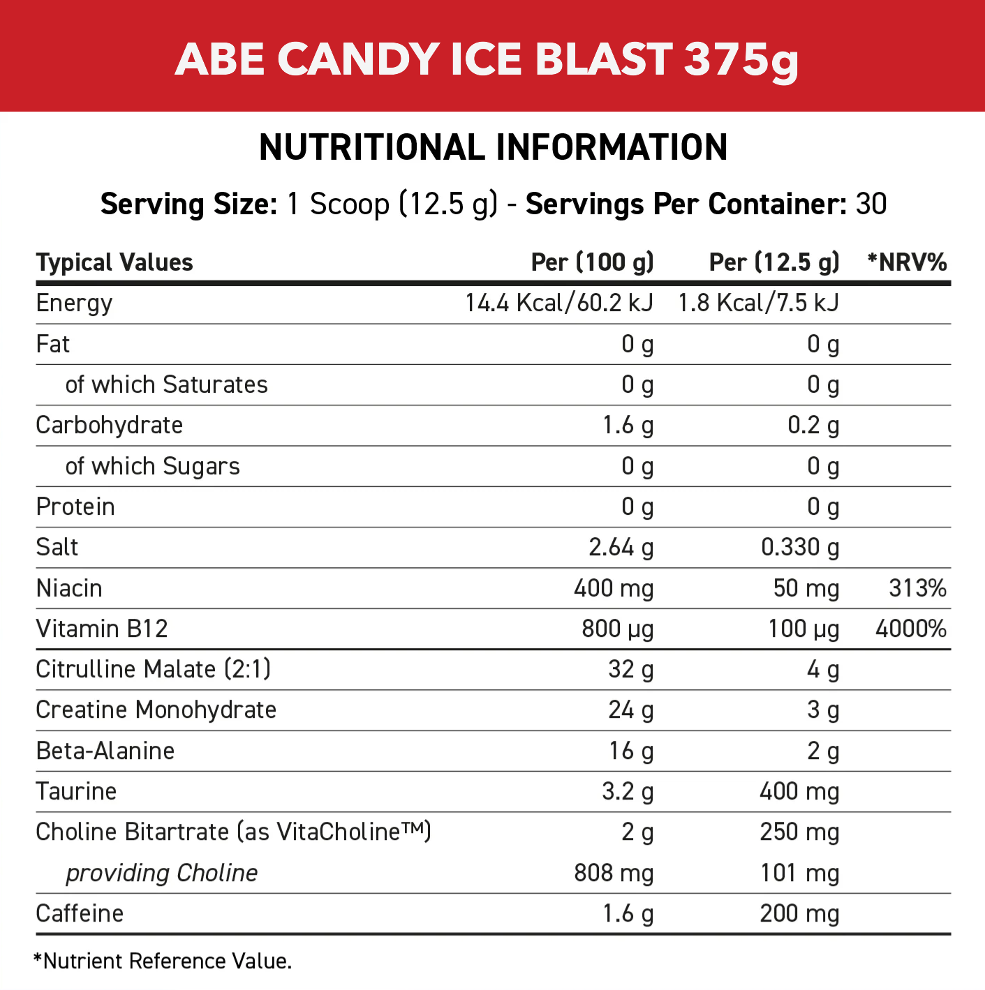 Informations nutritionnelles - ABE 375G CANDY ICE BLAST - Candy Ice Blast