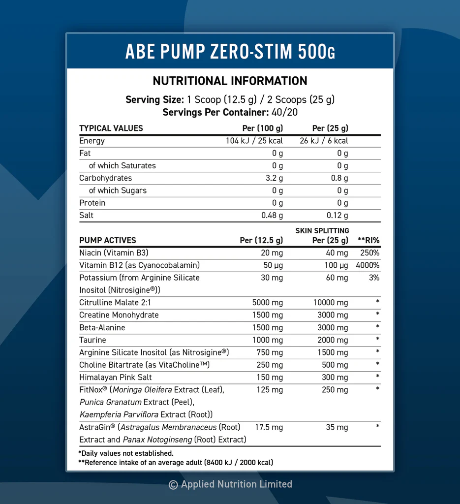 Informations nutritionnelles - ABE Pump - Red Hawaiian