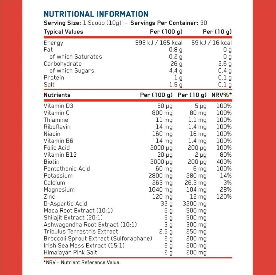 Informations nutritionnelles - TRT Testosterone Health - Lemon & Lime