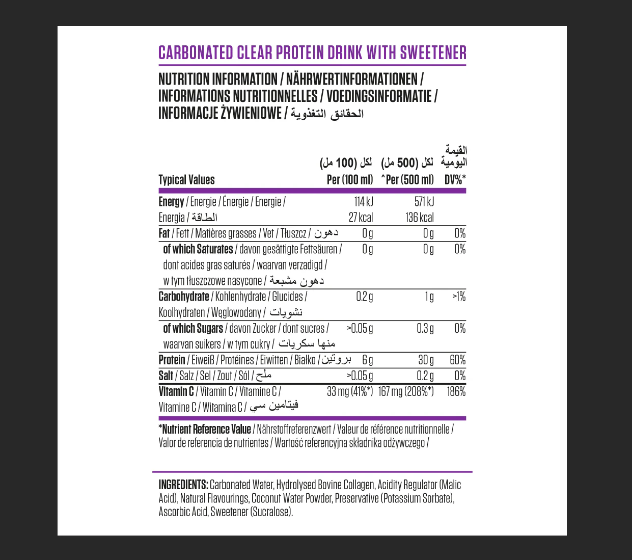 Informations nutritionnelles - BEEF XP Boite 500ml - Pack de 12 - Mixed berry