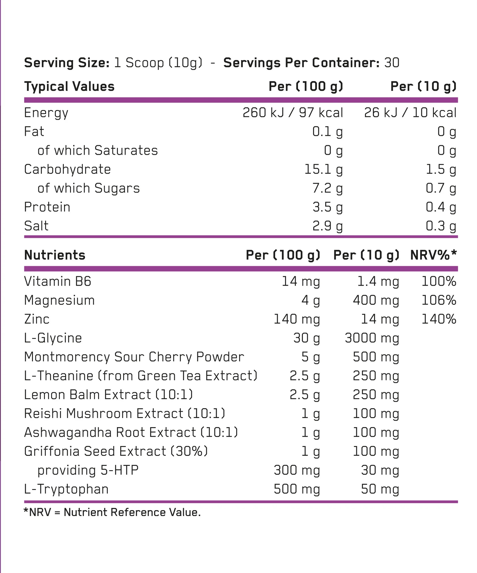 Informations nutritionnelles - Sleep Support Supplement - Mixed berry
